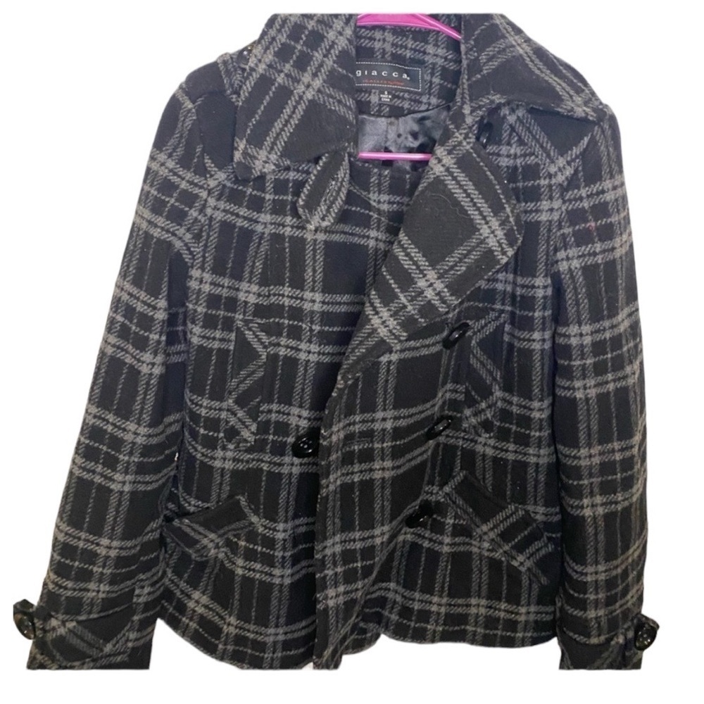 Giacca Black and Gray plaid wool winter coat